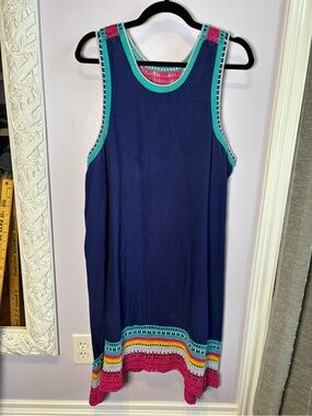 Akemi+ Kin for Anthropology Organic Midi Dress with Colorful Crochet Trim XL